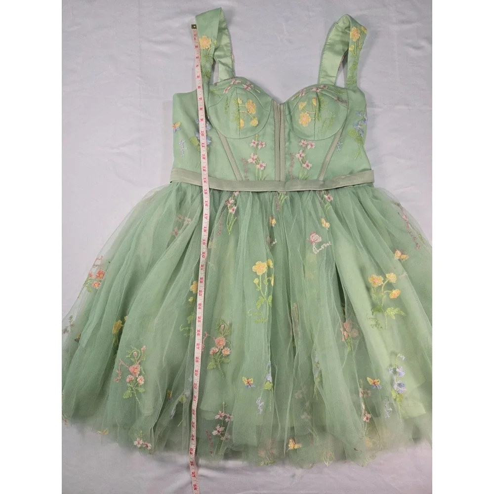 Sage Green Embroidered Floral Tulle Corset Homecoming Dress Size 16 Fairycore